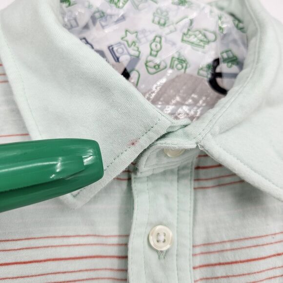 Criquet Shirt Mens Large Mint Striped Golf Polo Performance Pima Cotton L - Picture 3 of 11